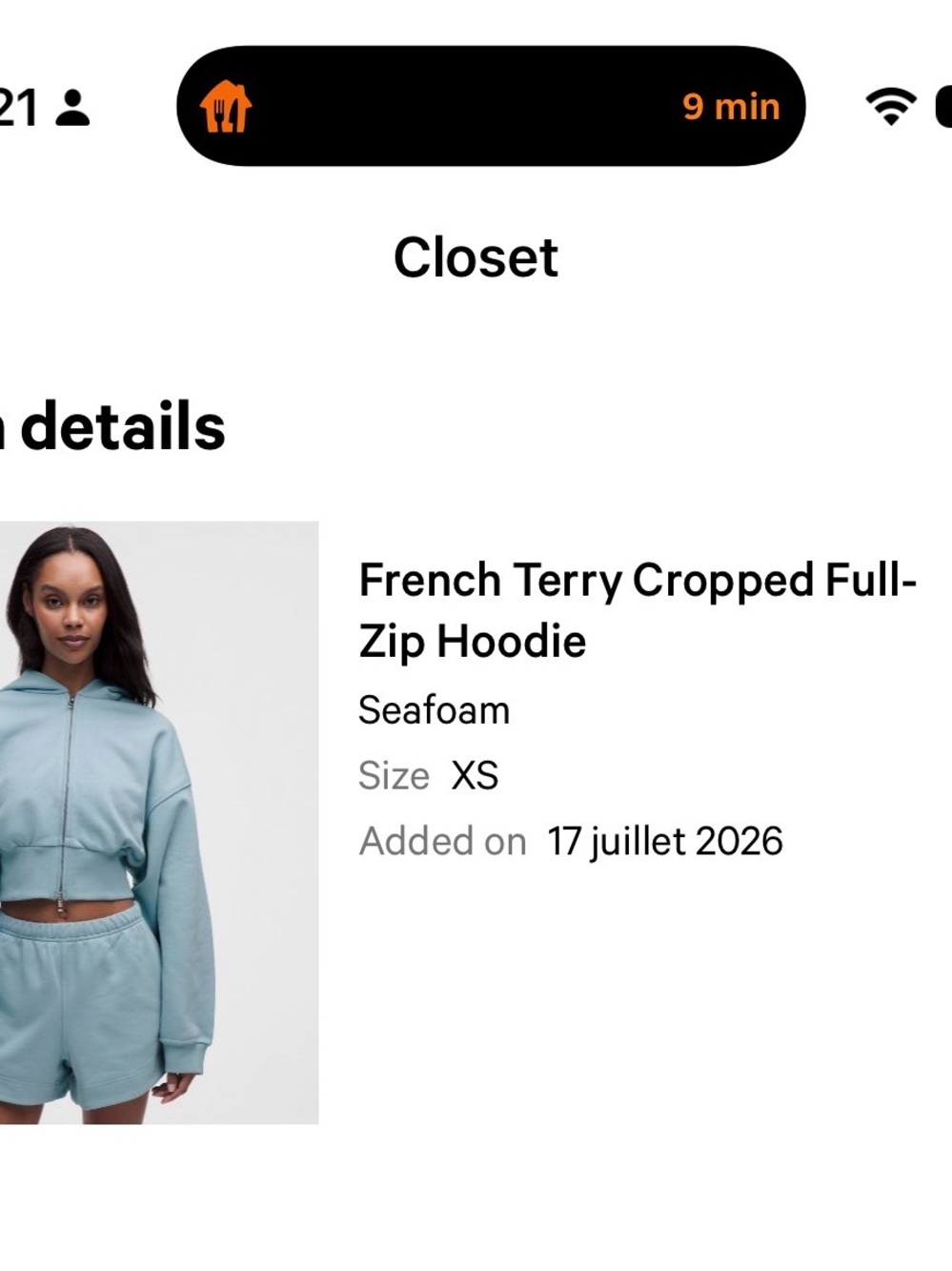 lululemon athletica Seafoam Cropped French Terry Full-Zip Hoodie